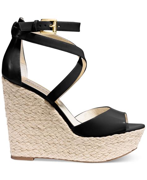 michael kors sandle wedges sale black gold|Michael Kors denim wedges.